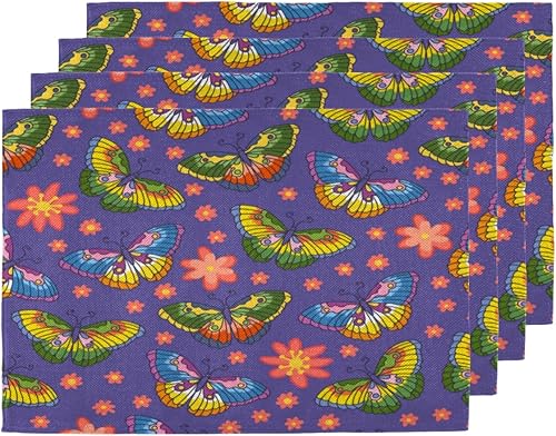 Butterfly Lovely Theme Placemats Set of 4 Table Mats Washable Placemat Waterproof Place Mats for Party Home Dining Table Decor 18x12 in