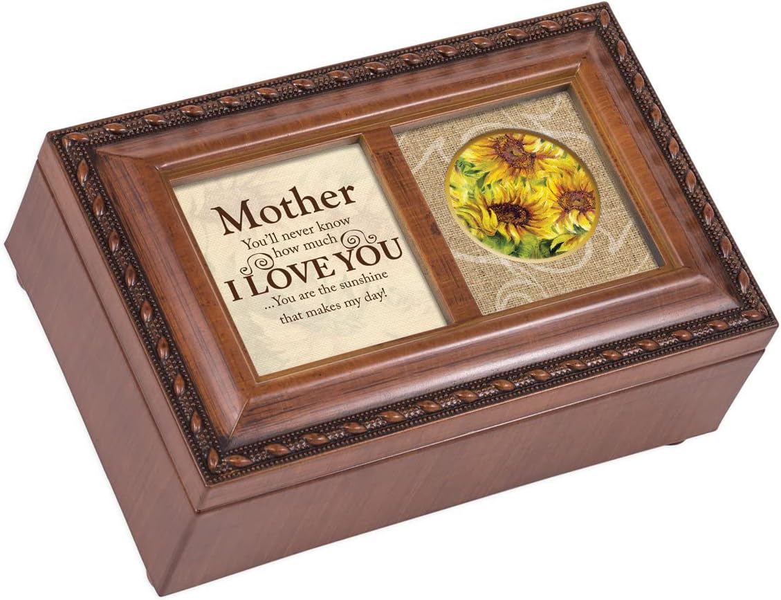 Cottage Garden Mother How Much I Love You Woodgrain Rope Trim Petite Music Box Plays You are My Sunshine