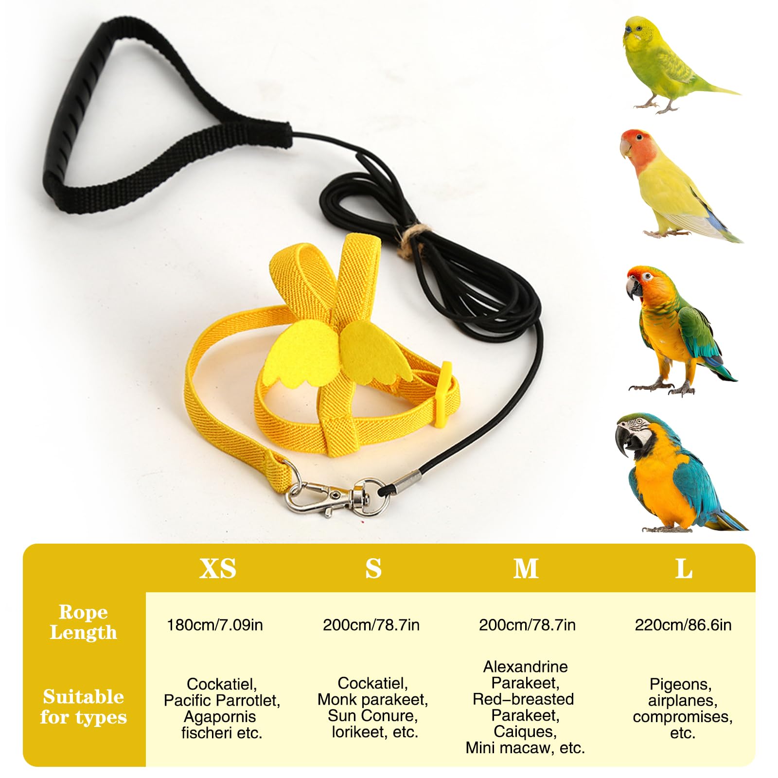 Arnés para Loros Correa Ajustable para pájaros de compañía Correa elástica antimordeduras para Loros cacatúas guacamayos — view 3