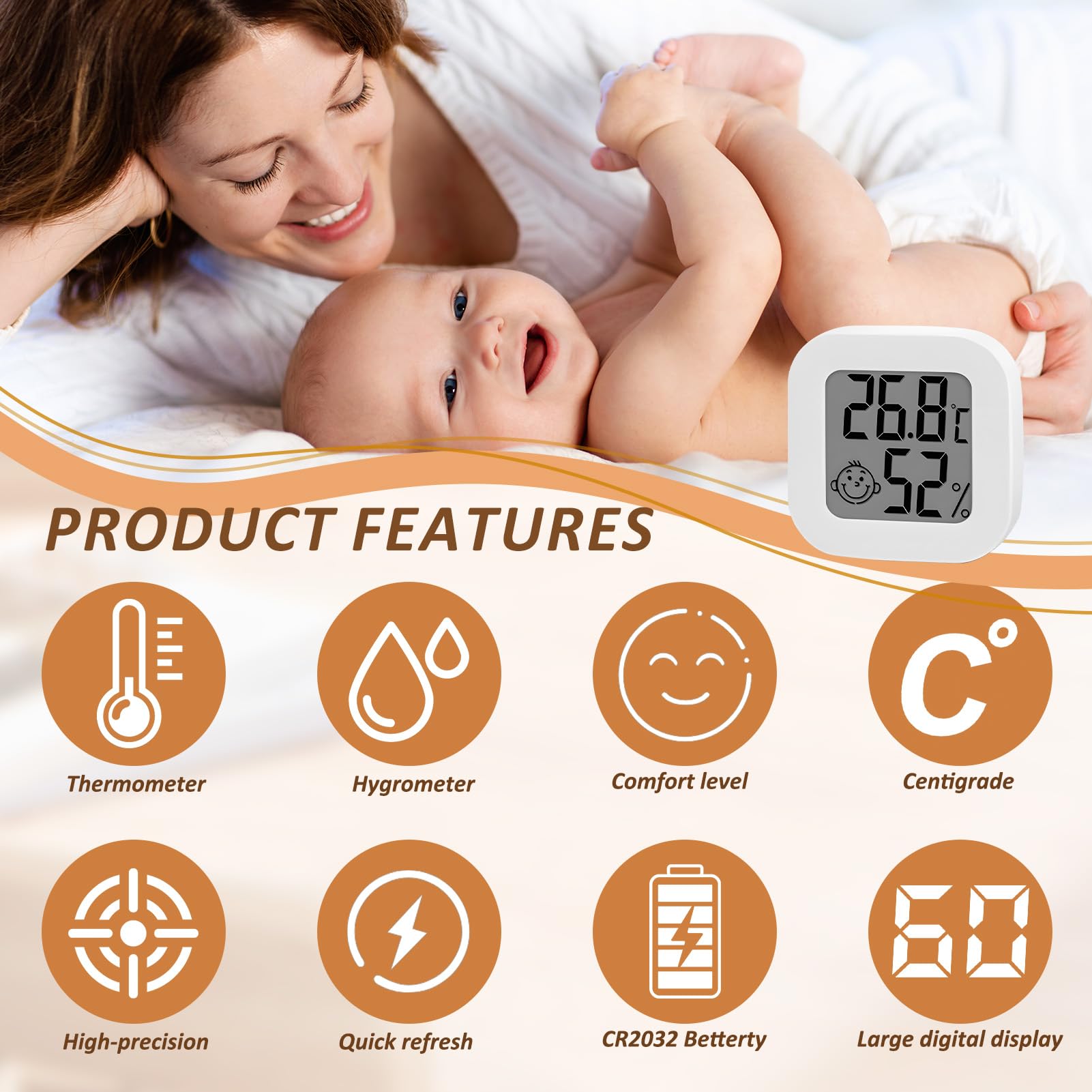 2 Pack Indoor Thermometer Hygrometer, Mini Room Thermometer, Room Thermometer Indoor - Image 3