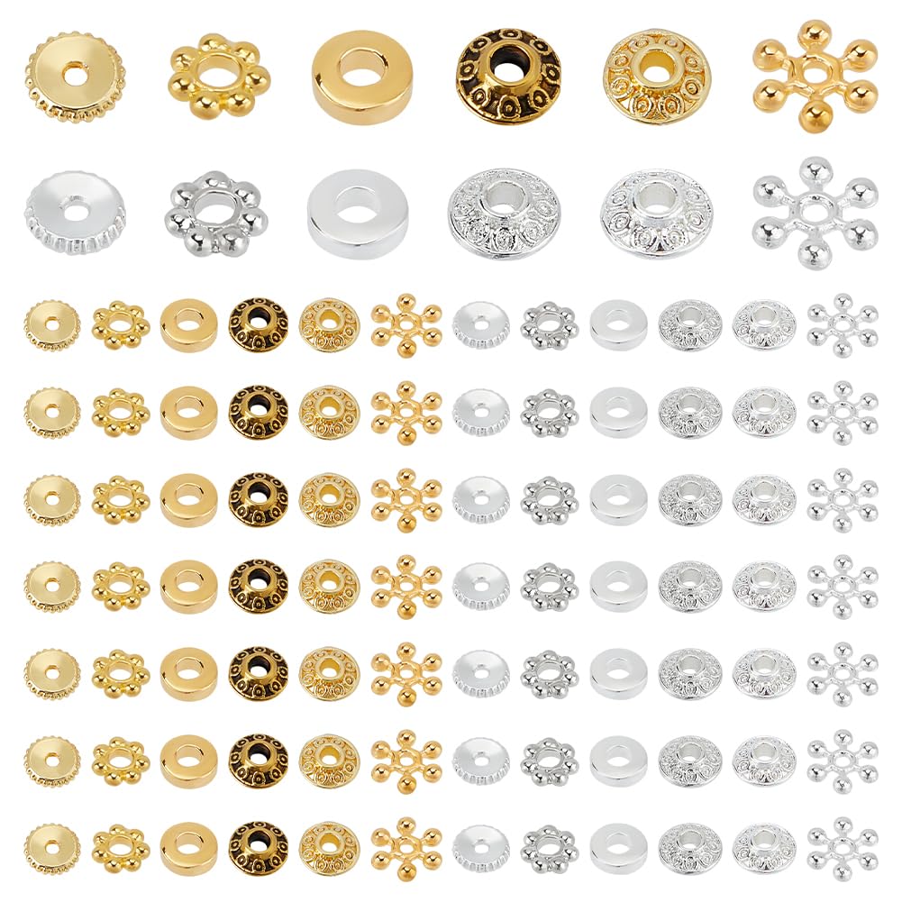 Perles rondes et plates en métal plaqué or pour création de bijoux et loisirs créatifs 600pcs