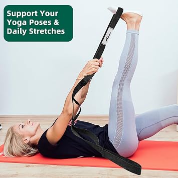 Abiarst Stretching Strap Yoga Straps for Physical Therapy, 10 Loops Non-Elastic Stretch Band for Pilates, Flexibility, Exercise and Gymnastics