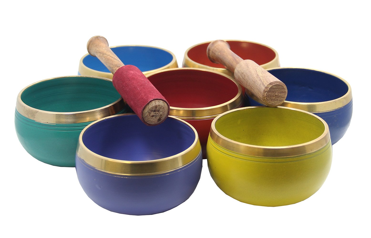 DharmaObjects Tibetan Palm Size Complete 7 Chakra Singing Bowls Premium Set