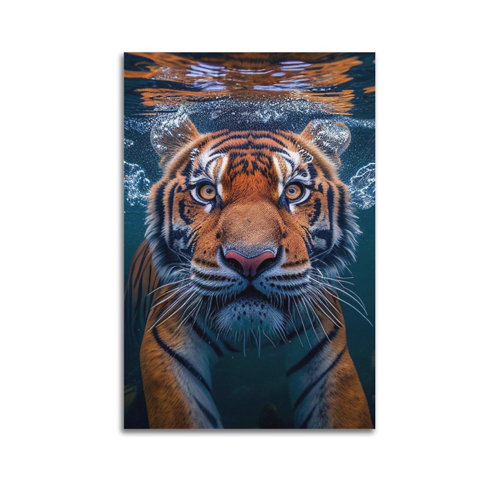 ZSZWHJ Wildlife Poster Tiger in The Water Poster Decorative Painting Canvas Wall Posters And Art Picture Print Modern Family Bedroom Decor Posters 24x36inch(60x90cm)