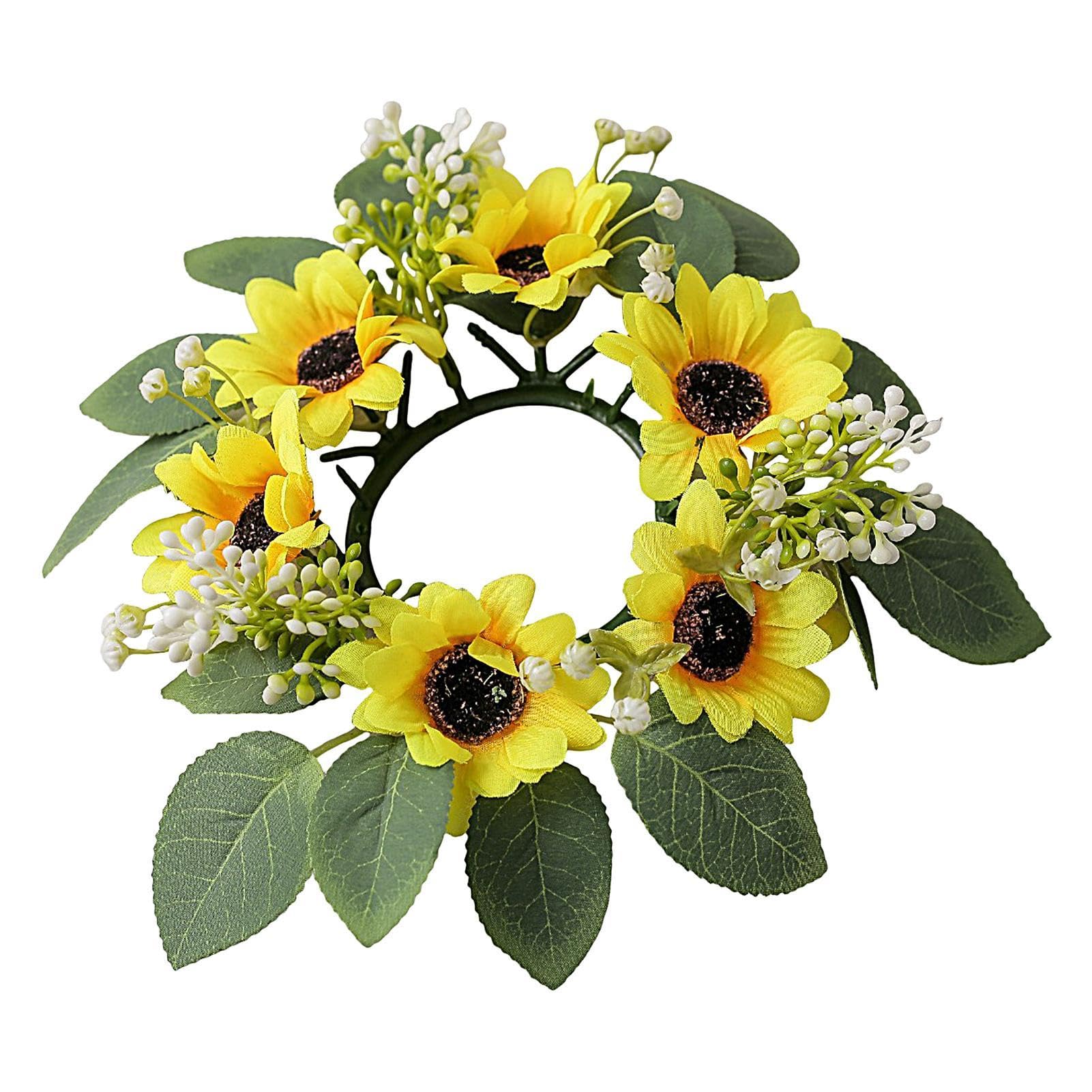 Qtfye Multicolor Sunflower Candle Ring Artificial - 25Cm Silk & Pp Sunflower Candle Wreath Ring For Pillar Candles | Decorative Centerpiece Candle Wreath Ring | Spring Summer Flower Rings For Centerpieces