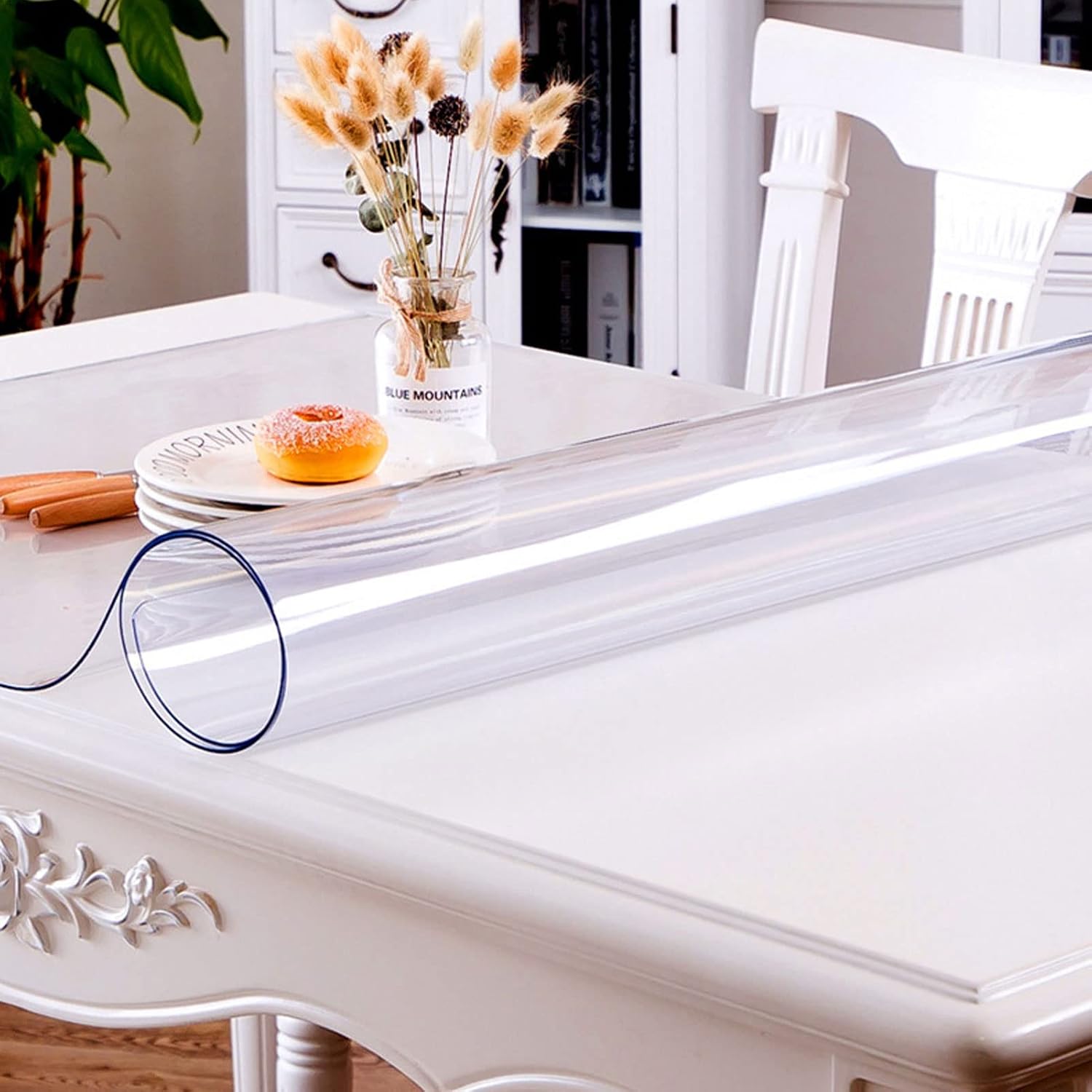 HUHJYUGE Transparent Tablecloth 31x59in, 3mm Thick Waterproof Vinyl Table Cloth, PVC Clear Table Pad for Kitchen, Water Resistant Wrinkle Free Spill-Proof, for Dining Table