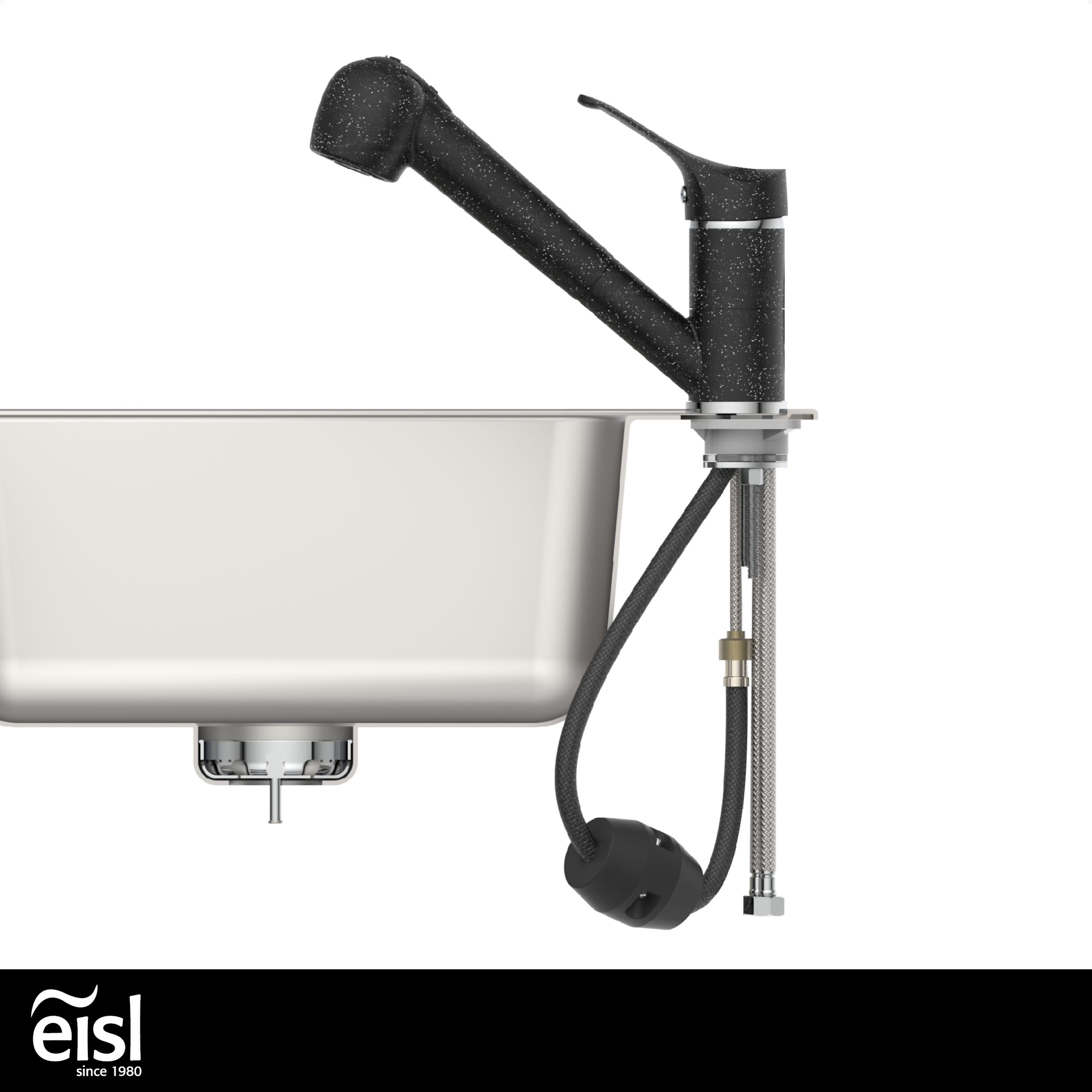 EISL GRANIT NI183SMCR Robinet d'évier avec douchette à 90° orientable Idéal pour double évier, robinet de cuisine, mitigeur monocommande avec douchette, noir
