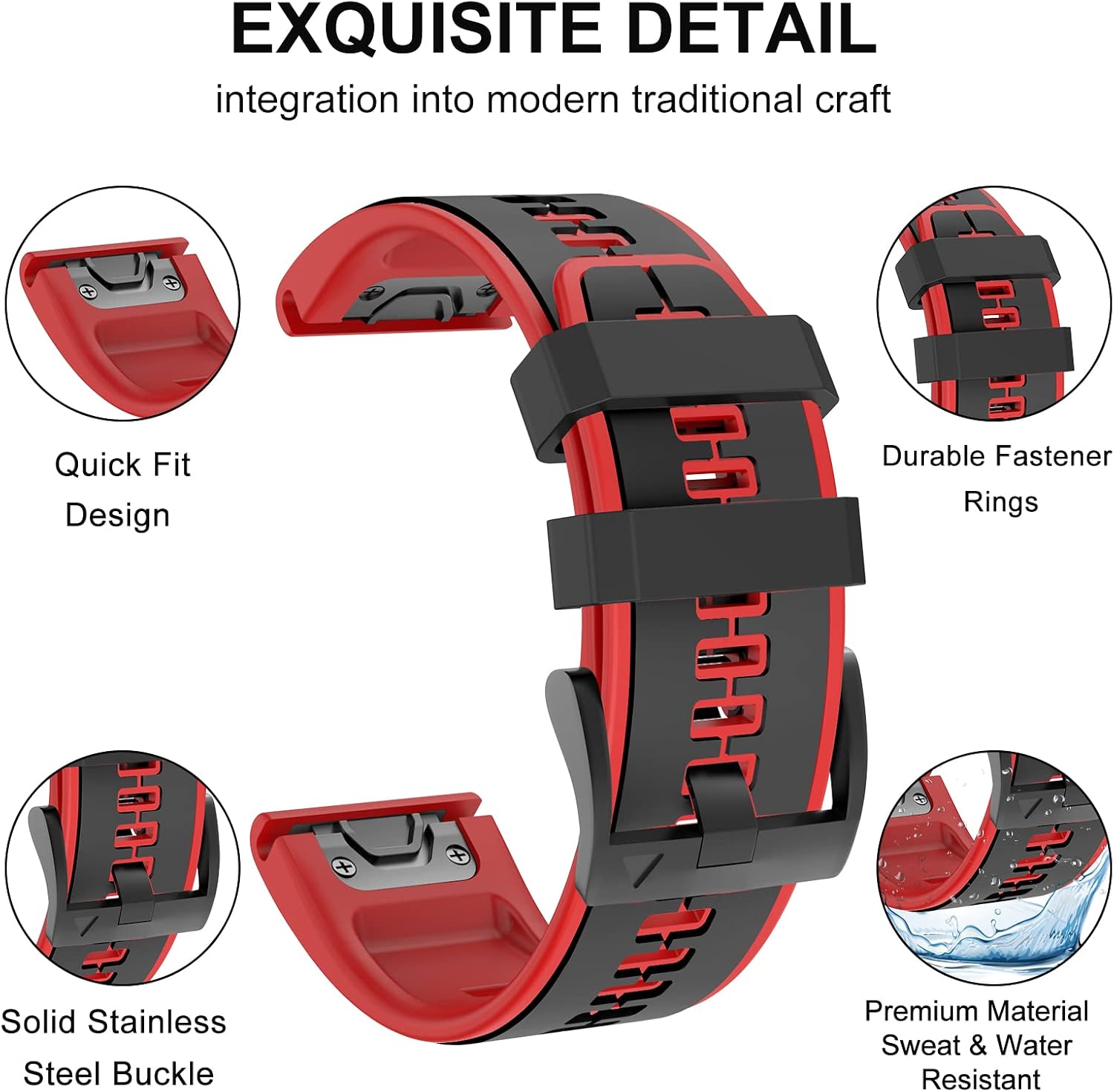 MYSNBKN Fenix 6X Strap 26mm Silicone bands for Fenix 8 51mm/Fenix 7X/Fenix 7X Pro/Fenix 6X/Fenix 6X Pro/Fenix 5X/Fenix 5X Plus/Fenix 3/Fenix 3 HR/Tactix/Descent MK1/D2 Delta PX/D2 Charlie - Image 3