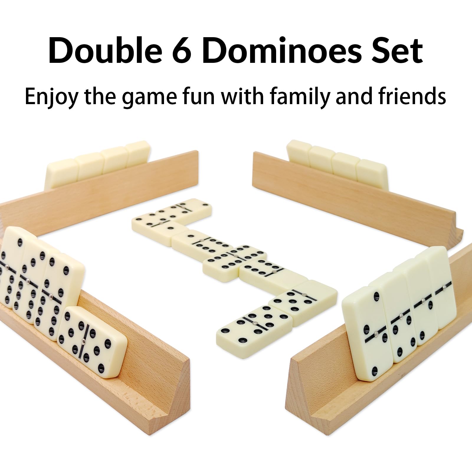 MIDOLITE Dominos Set for Adults with 4 Wooden Racks, Double 6 Dominoes Game Set with 28 Colored Domino Tiles Double Six Dominos Set with Travel Case - Classic Board Games