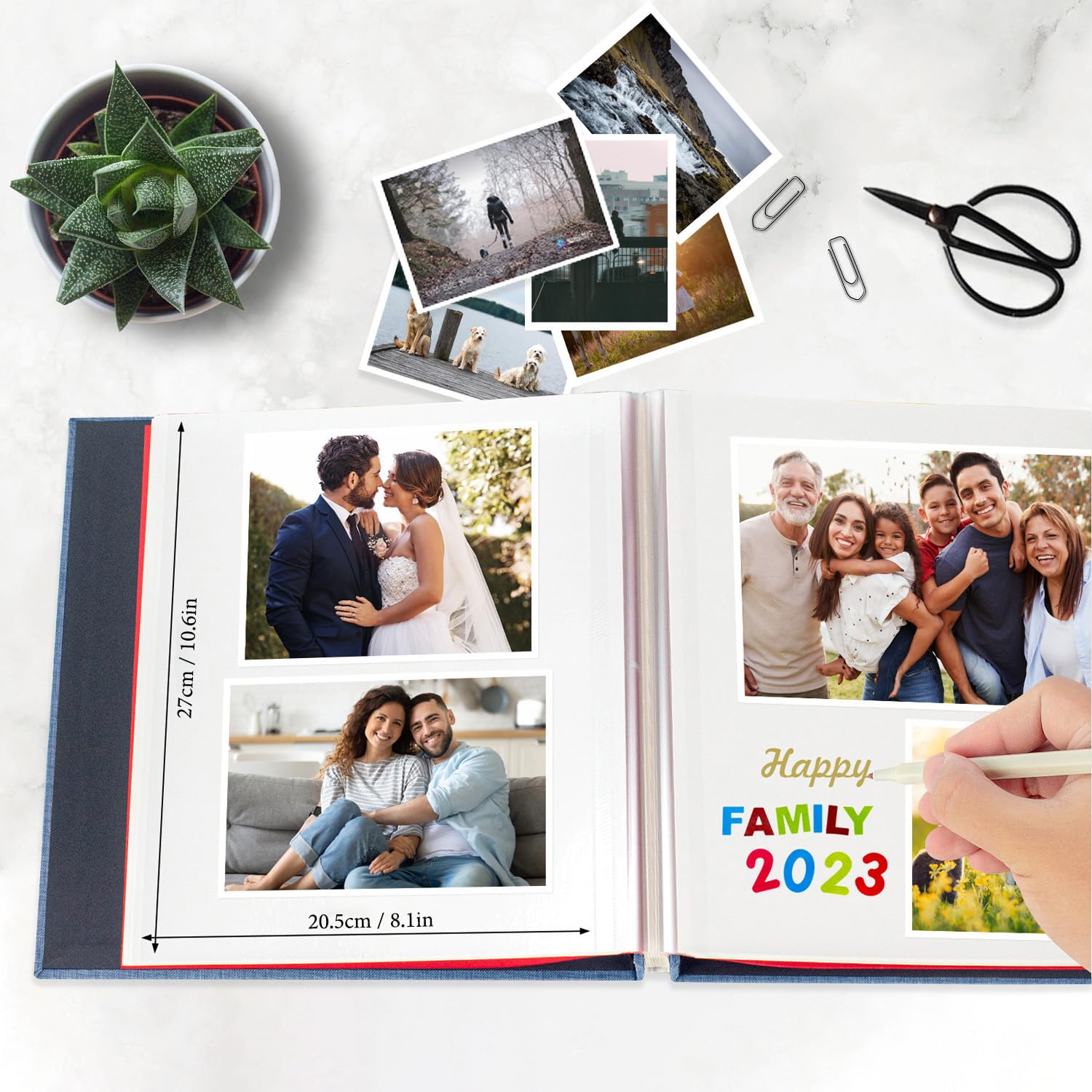 AIOR Album Foto Autoadesivo Lino Album Fotografico Scrapbook Pagina Bianche, Fai da Te Memories Album Portafoto, Regalo Compleanno Regali Anniversario di Matrimonio, Blu (28x27cm)