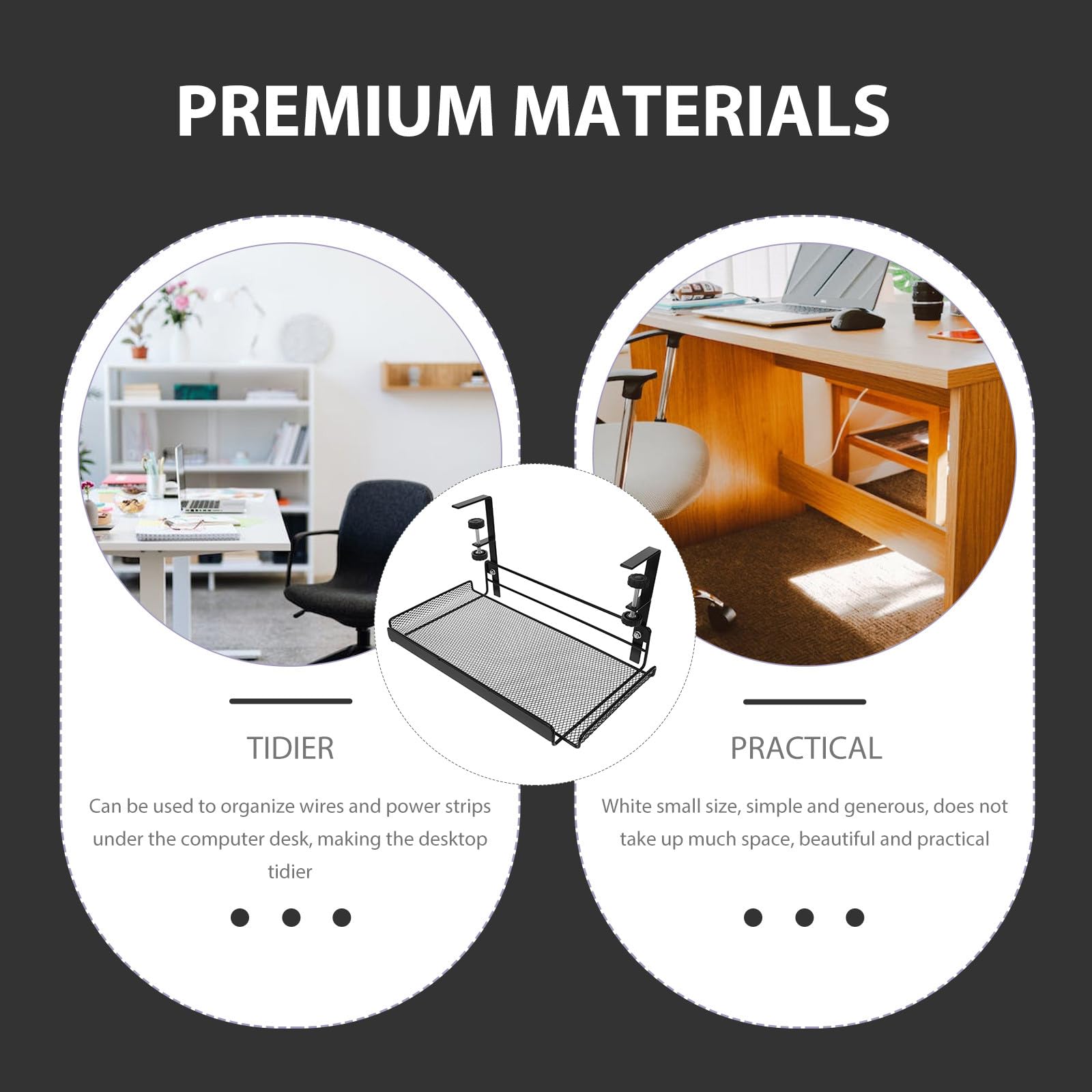 Cabilock Organizador Ajustable bajo Escritorio Cesta Metálica para Oficina Almacenamiento Archivos Revistas Papelería Soporte Multiuso sin Perforación Negro Grande