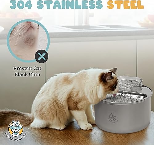 Miniatura 2 de Fuente de agua inteligente de acero inoxidable para gatos, dispensador automático de agua para mascotas de 3.5 L118 onzas para gatos y perros,