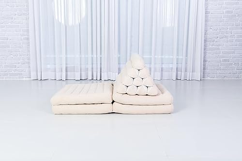 Miniatura 7 de Leewadee Tapete de 4 pliegues con cojín triangular, almohada firme para TV, colchón plegable con cojín hecho de kapok ecológico, 89 x 20 pulgadas,