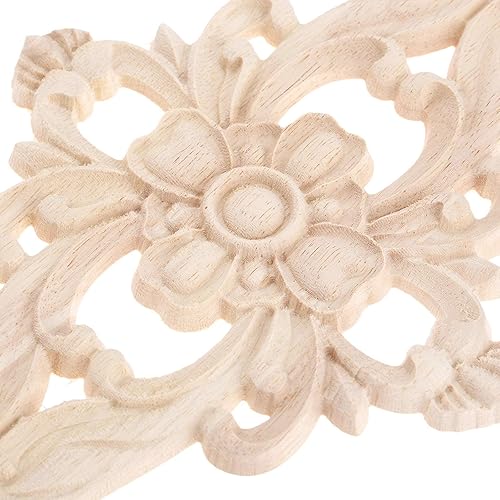 Miniatura 7 de MUXSAM Apliques de madera tallados para muebles, 2 calcomanías de tallado en centro sin pintar para puerta, pared, techo, gabinete, tocador, espejo,