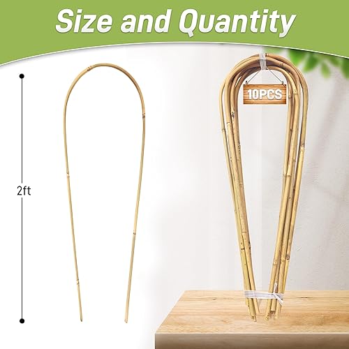 Miniatura 10 de Avalution Paquete de 10 enrejados de bambú para plantas trepadoras de 16 pulgadas, enrejado de escalera de jardín natural en forma de abanico para