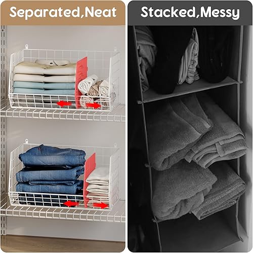 Miniatura 5 de Estantes colgantes de armario extra grandes de 5 niveles con divisor, 2 pares de ganchos, 16.5 pulgadas de largo x 11.8 pulgadas de ancho x 51.4