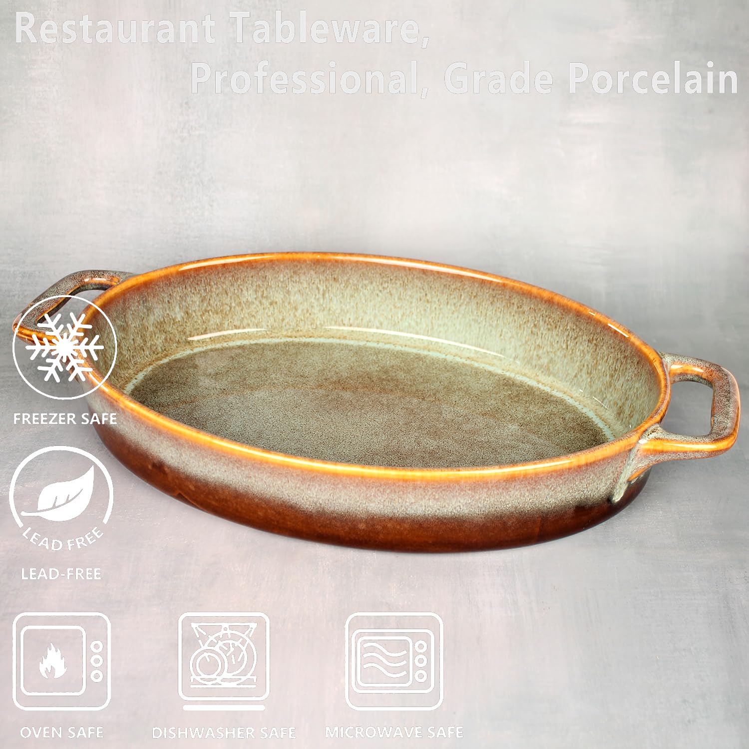 Casseruola in ceramica Au gratin, grande teglia profonda per lasagne da forno, teglia con manici, adatta per forno, microonde, congelatore e lavastoviglie, ottimo regalo (ovale, 38 cm)