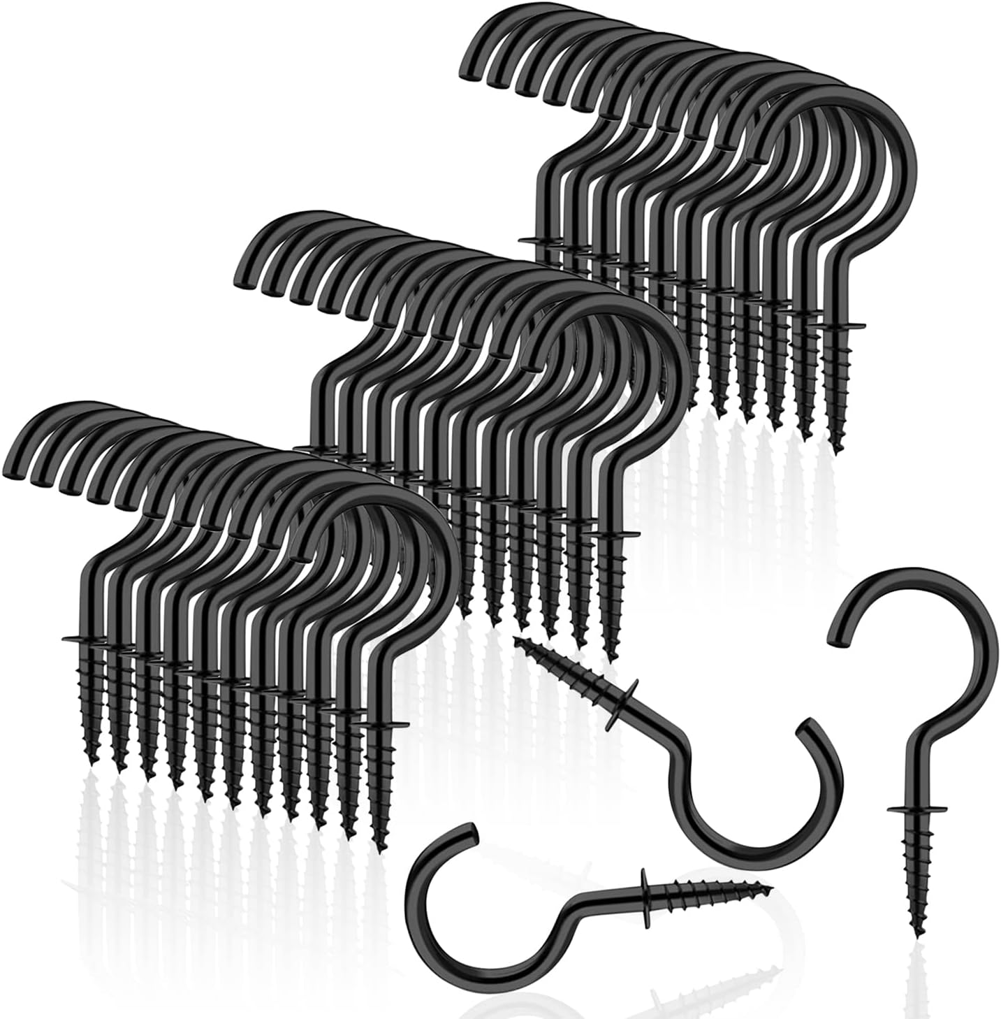 Goiio 100pcs 1inch Ceiling Hooks, Black Zinc Plated Metal Screwin Cup Hooks