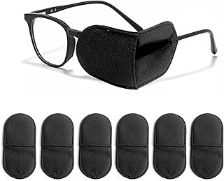 Eye Patches for Glasses,6 Pcs Medical Eye Patch for Adults and Kids Non-Woven Fabric Eye Patches to Cover Left or Right Eye Strengthen Vision and Improve Amblyopia,Lazy Eye(Black,Large Size)