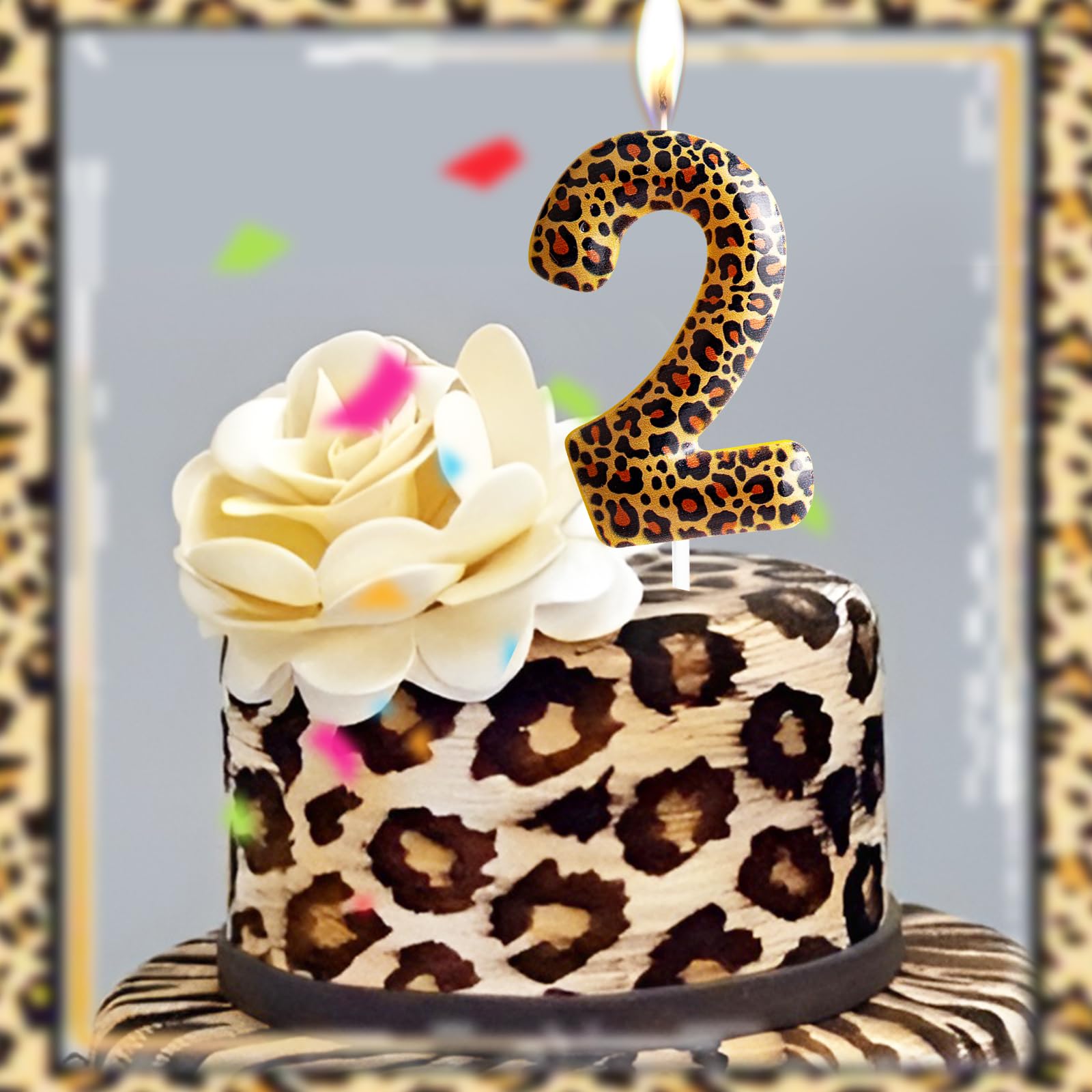 Yiran Leopard Print Birthday Candles Number 21, Realistic Leopard Printing Birthday Number Candles, Wild Onez Zoo Animals Themed Candle Cake for Boys and Girls Gifts Anniversary Party Supplies — view 3