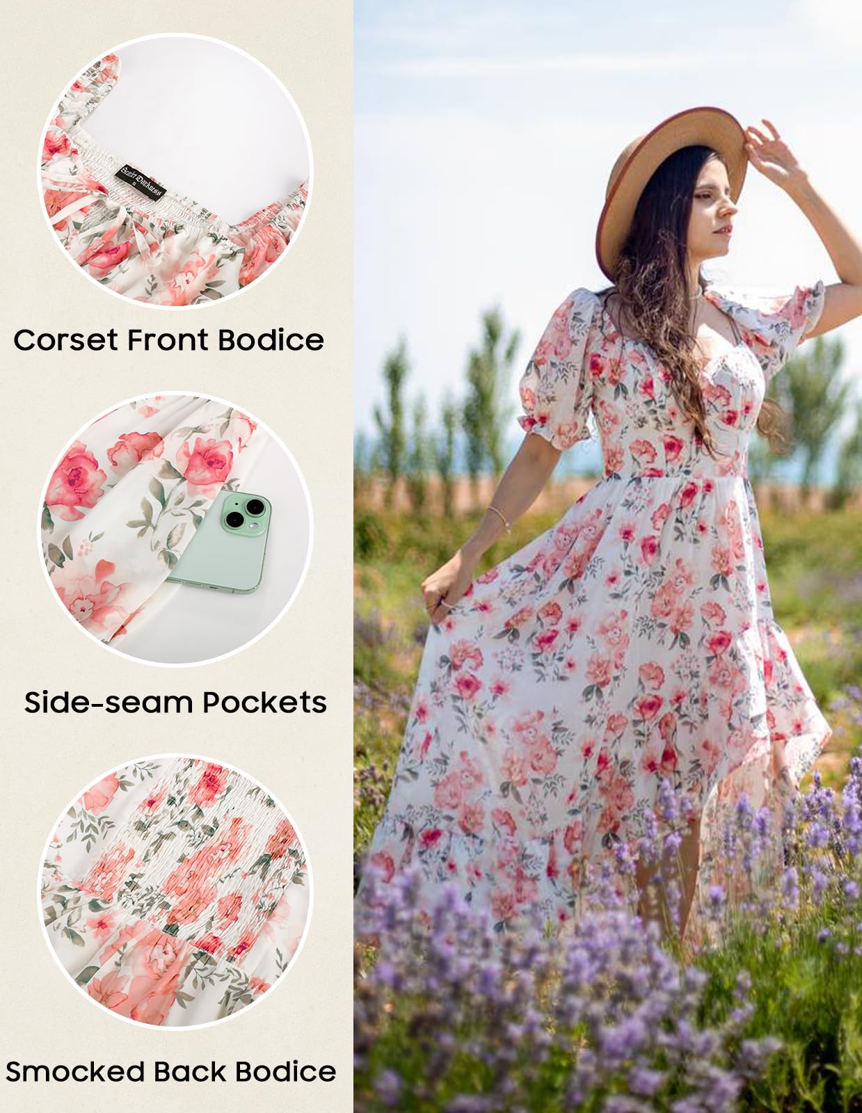 Scarlet Darkness Cottagecore Corset Dress Flowy Chiffon Floral Dresses for Women