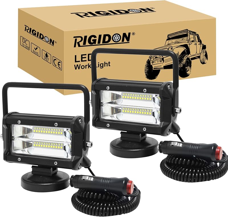RIGIDON 2 Pcs Lámpara LED Trabajo Portátil, 5 Pulgadas 72W, con Imán para Off Road, Camión, Coche, Todoterreno, SUV, 4x4 Vehículos - 12v 24v, 6000K