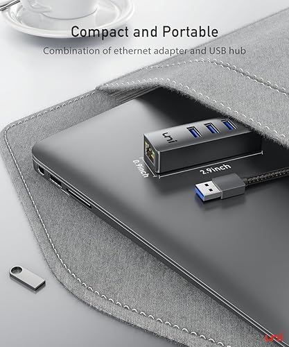 Miniatura 8 de uni Adaptador USB 3.0 a Ethernet Gigabit, concentrador USB de alta velocidad con Ethernet, puerto USB-A a red LAN 4 en 1 de aluminio resistente