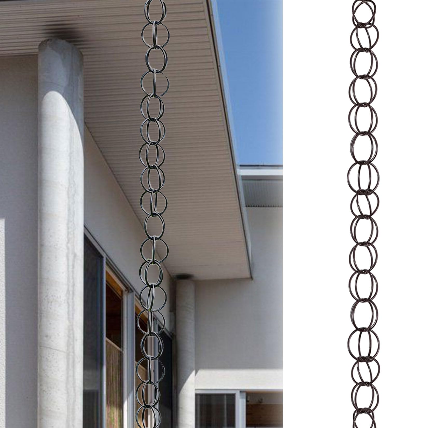 WEKONUMEX Rain Chains for Gutters, Rain Chain For Gutter Water Collection Garden Patio Gazebo Multicolor 1-10m(Dark brown,2.4m(8ft))