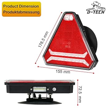 Feux Arrière Remorque Sans Fil D-TECH - LED Magnétiques Rechargeables, Homologation ECE, 20m Portée
