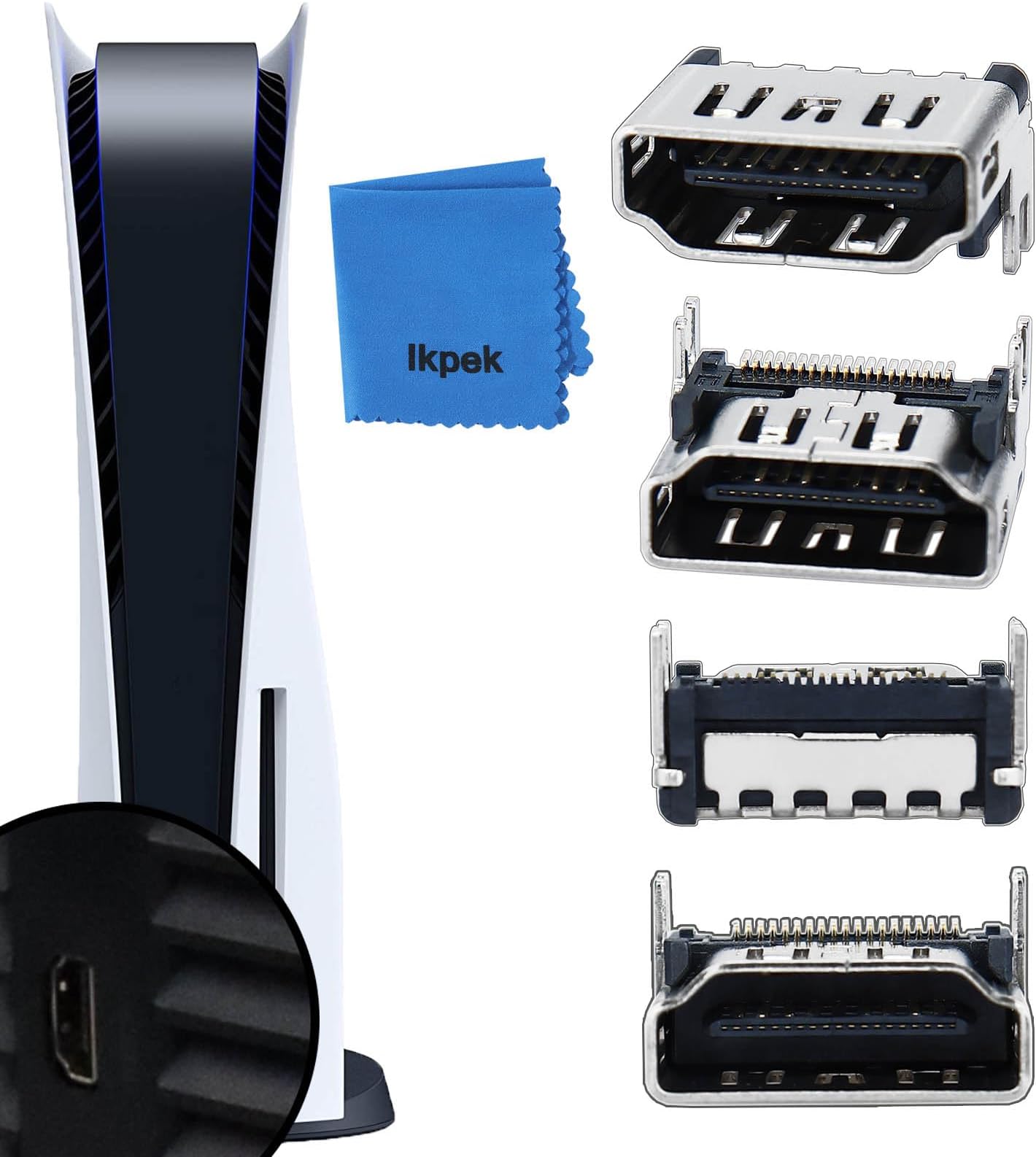 4Pcs HDMI Port Replacement for PlayStation 5, HDMI Display Socket Connector Jack for Sony PS5 Console (Silver - 4 Pcs)