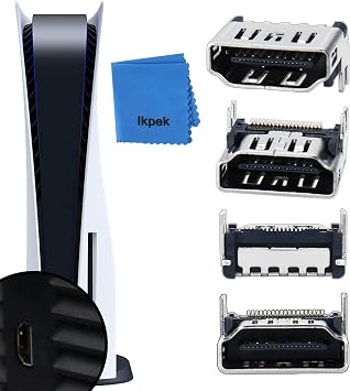 IRIDESCENT 4Pcs HDMI Port Replacement for PlayStation 5, HDMI Display Socket Connector Jack for Sony PS5 Console Silver - 4 Pcs