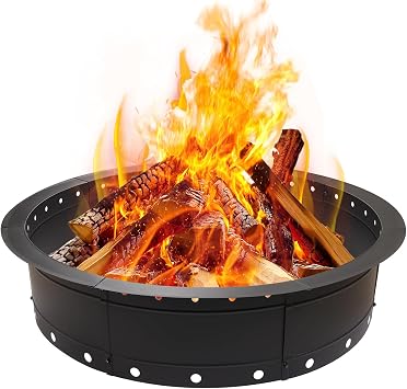 Fire Pit Ring, 31 Inch Round Steel Firepit, Black, Powder Coated, Wood Burning, Air Vent for Efficient Burning