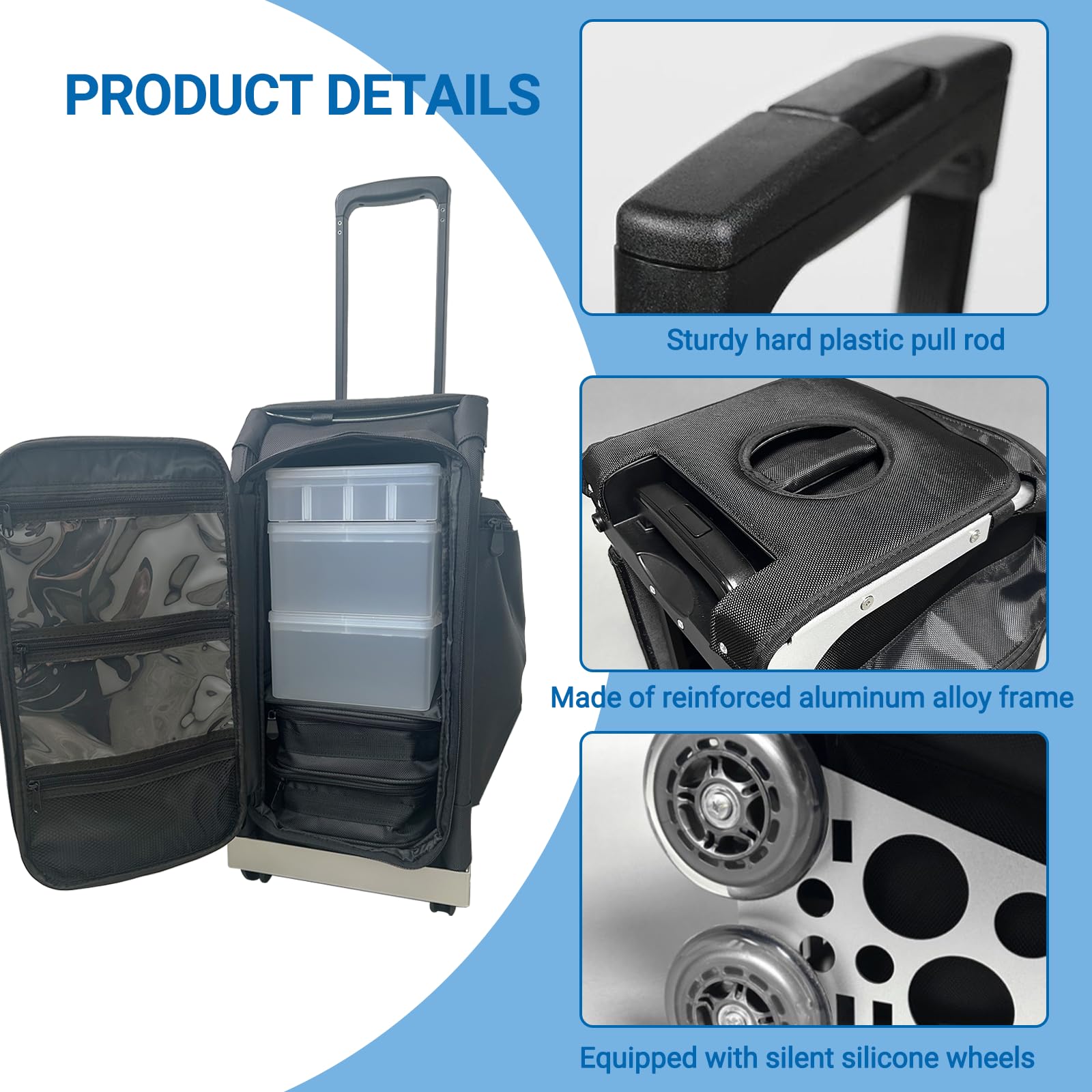 Carrito modular de primeros auxilios, funda móvil de emergencia para visita al médico, organizadores de almacenamiento para clínicas y veterinarios, aleación de aluminio, 13.2 pulgadas de