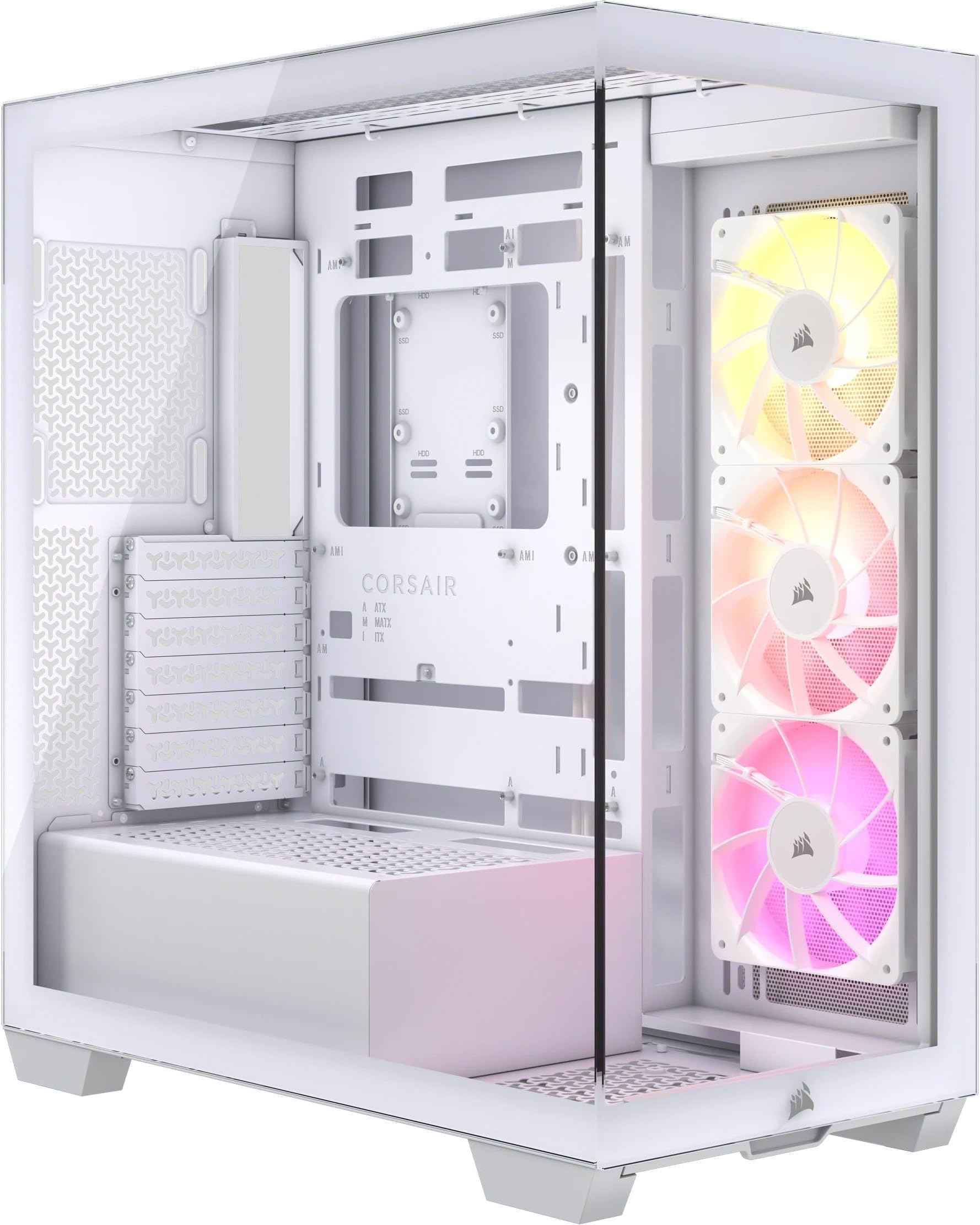 3500X ARGB Mid-Tower ATX PC Case – Panoramic Tempered Glass – Reverse Connection Motherboard Compatible – 3X CORSAIR RS120 ARGB Fans Included – White
