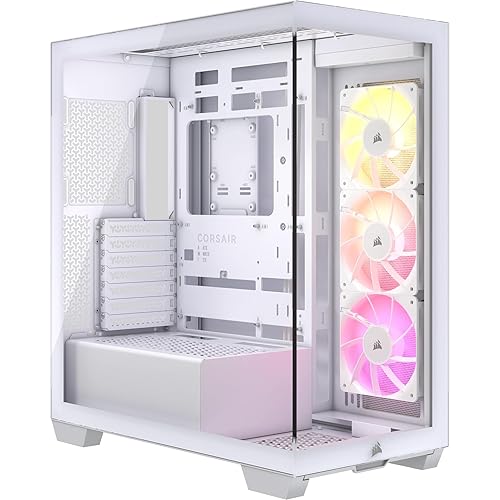 CORSAIR 3500X ARGB Mid-Tower ATX PC Case – Panoramic Tempered Glass – Reverse Connection Motherboard Compatible – 3X CORSAIR RS120 ARGB Fans Included – White - White