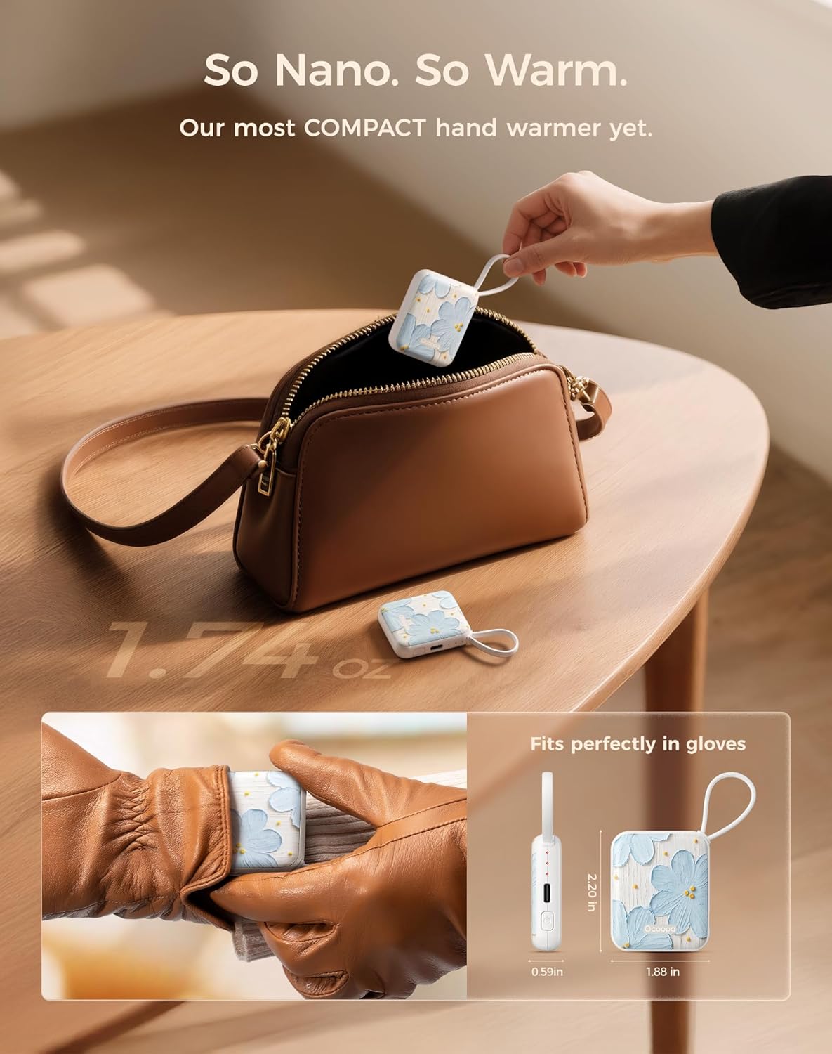 OCOOPA Hand Warmers Rechargeable, Smart Temp Control 7H*2 Long Safe Heat, Ultra Slim, Pocket-Size Design That Fits Gloves, Gifts for Women, Outdoor, Office, Commute (UT5 Nano) - Image 2