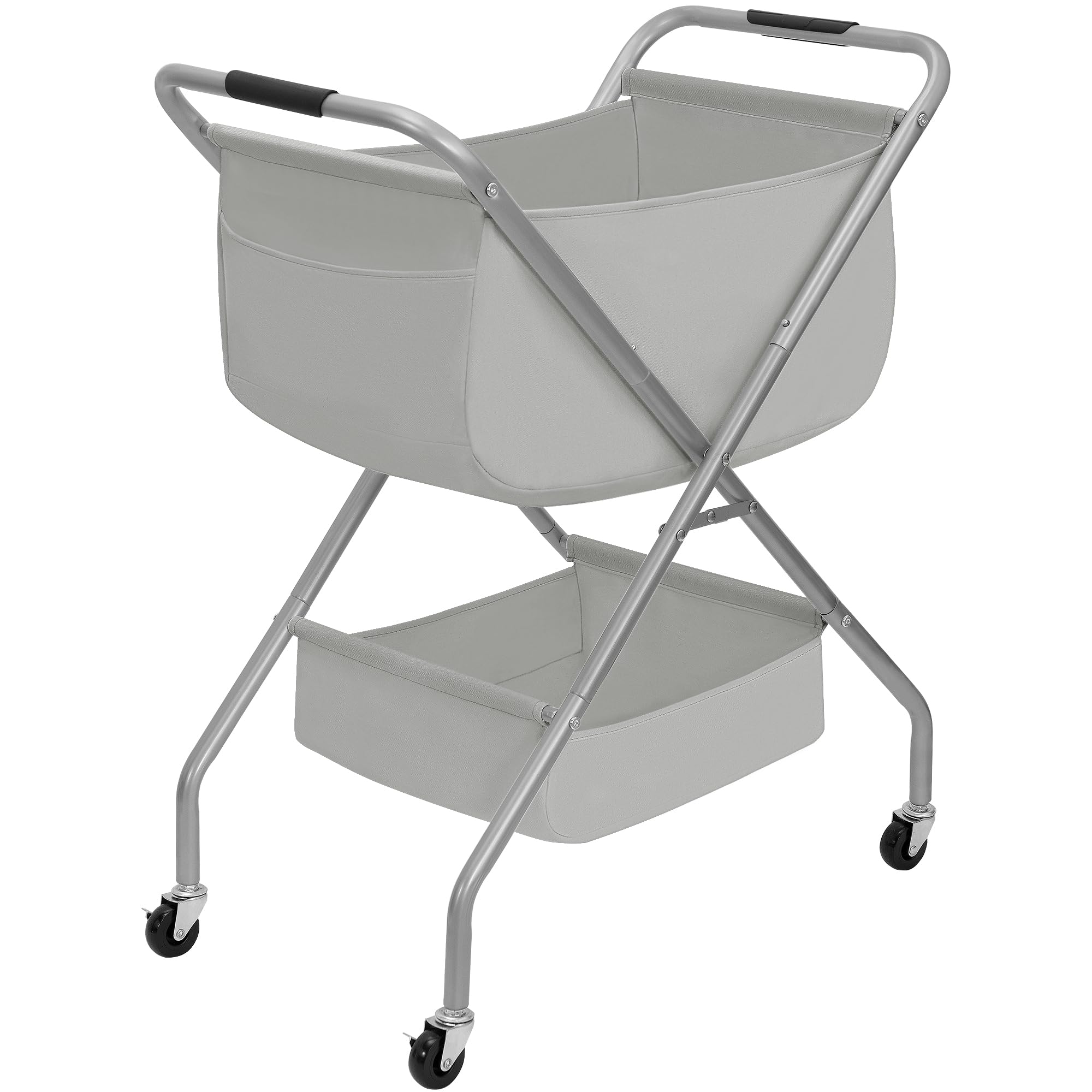 STORAGE MANIAC Collapsible Laundry Cart with Wheels 31.5"H Rolling Laundry Hamper Clothes Basket with Wheels, Canvas Liner Sturdy Steel Frame Folding for Small Narrow Space Easy Storage, Grey
