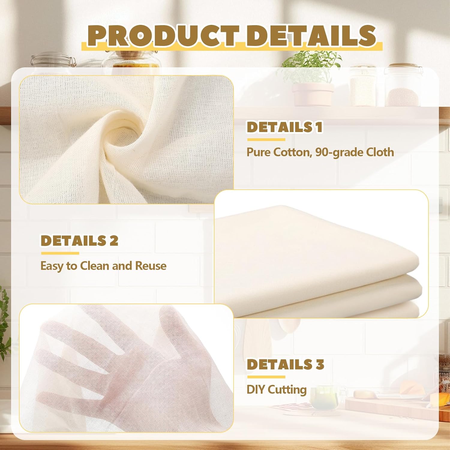 Gilprop 1 x 4 Yard Cheese Cloth for Straining 364 Sq Feet Grade 90 Reusable Cheese Cloth Unbleached Fine Fabric for Straining Cooking Juicing Polishing Filter Wedding Decoration
