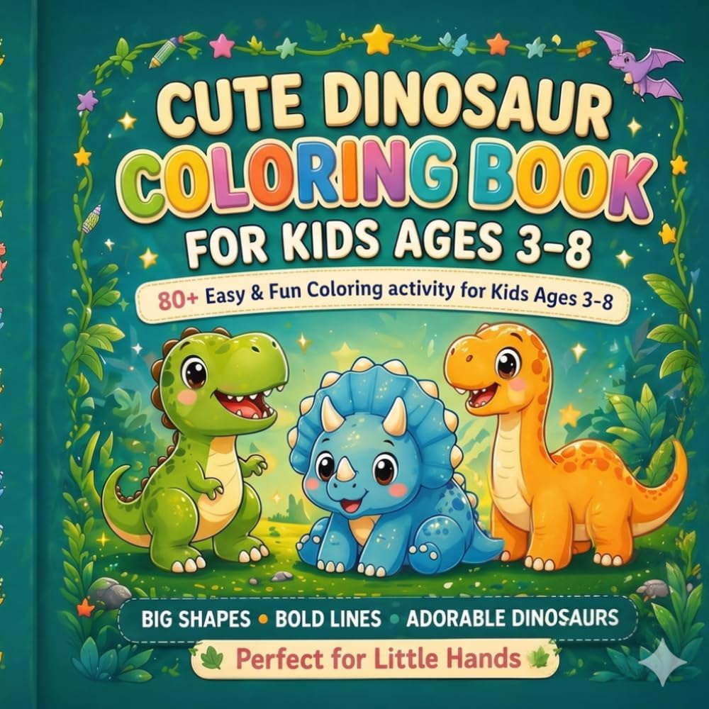 Cute Dinosaur Coloring Book for Kids Ages 3-8 |Bold and Easy Baby Dinosaurs Coloring Book with 80+ Fun Pages, Simple Designs, Big Shapes, and Activity ... Big Coloring Book |Little Dino Lovers