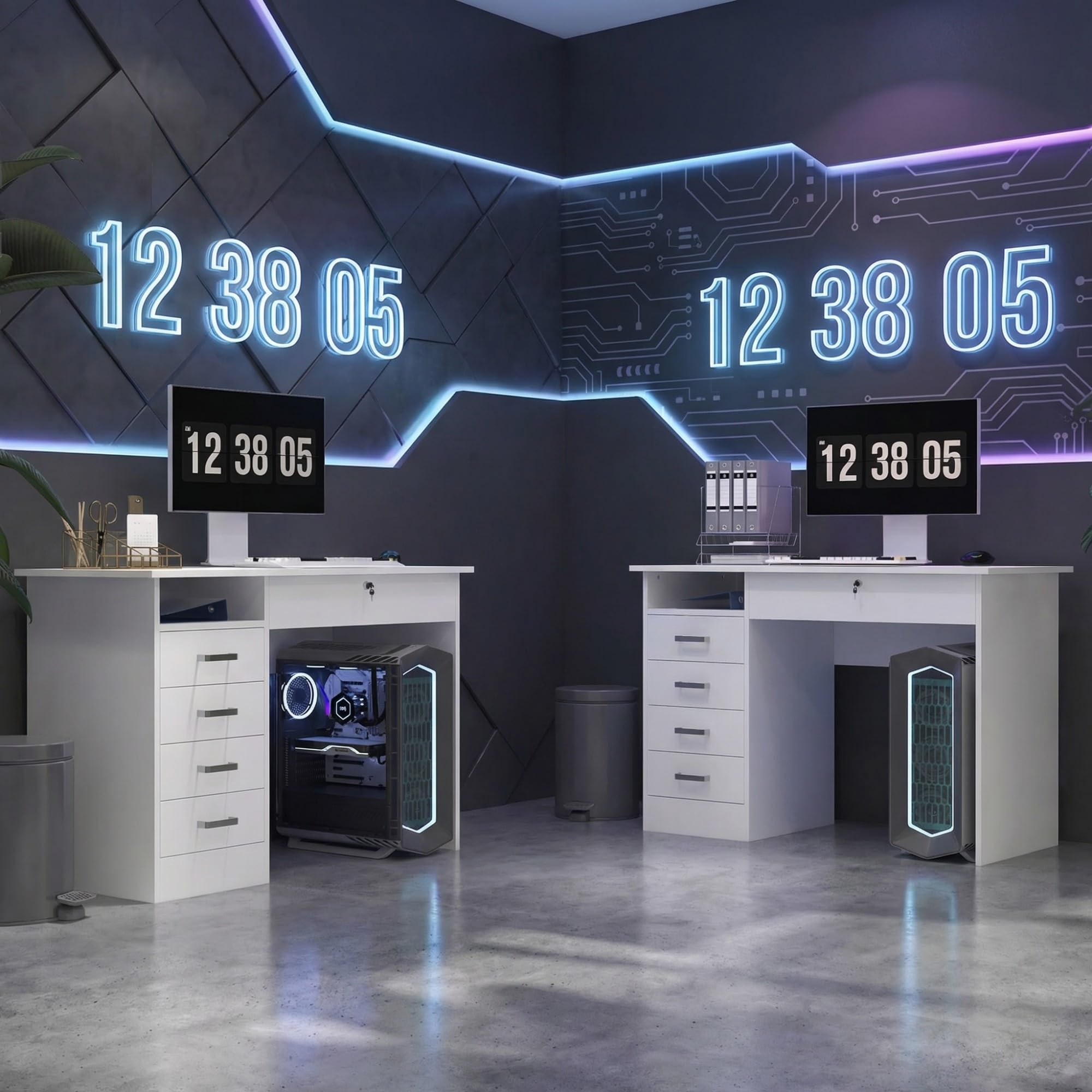 HOMCOM Bureau Informatique avec 5 Tiroirs 110x50cm Blanc