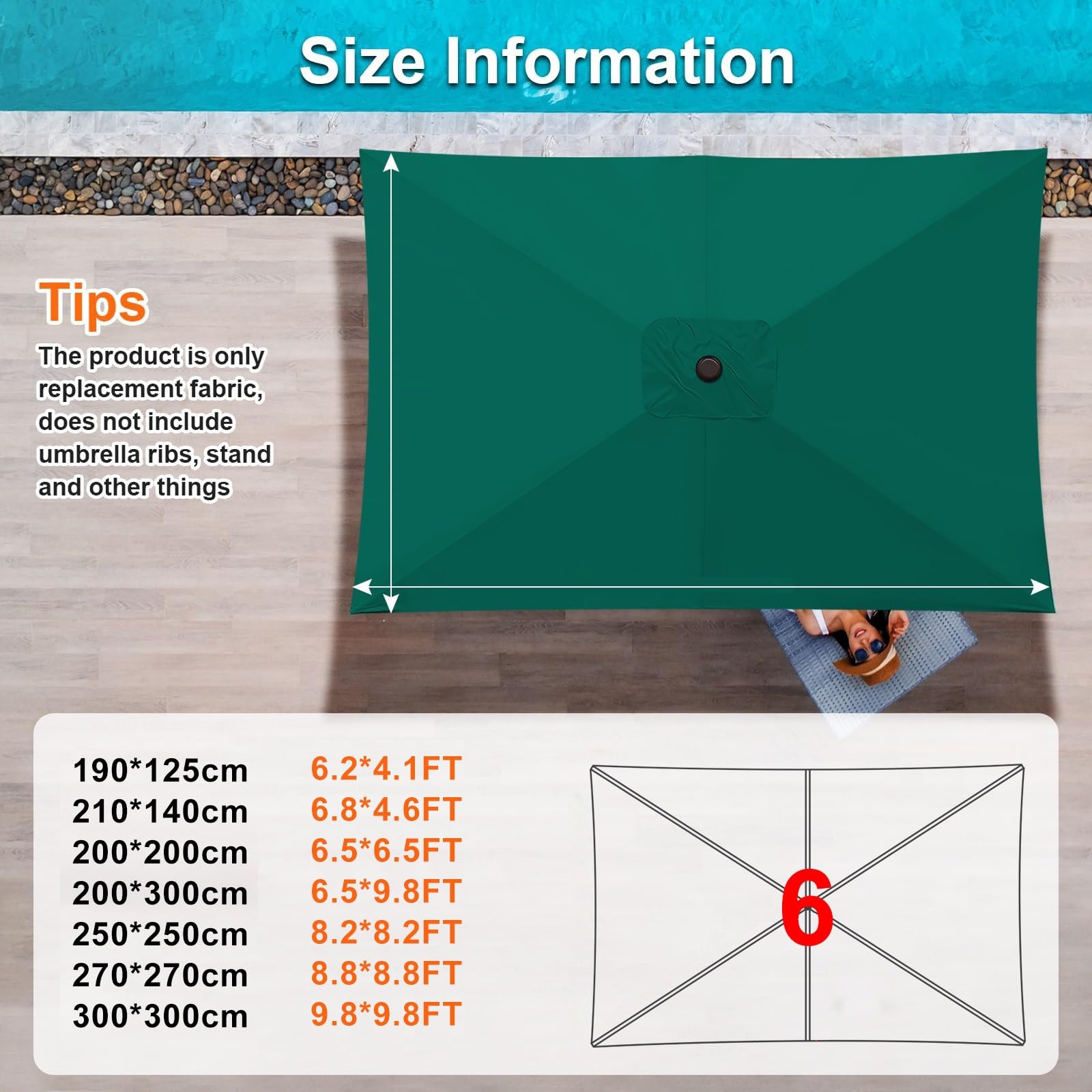 Zamienny prostokątny baldachim parasola 300 x 200 cm i 250 x 250 cm, wodoodporny pokrowiec na taras, do ogrodu i tarasu, biały, 190 x 125 cm, odporny na promieniowanie UV i warunki atmosferyczne