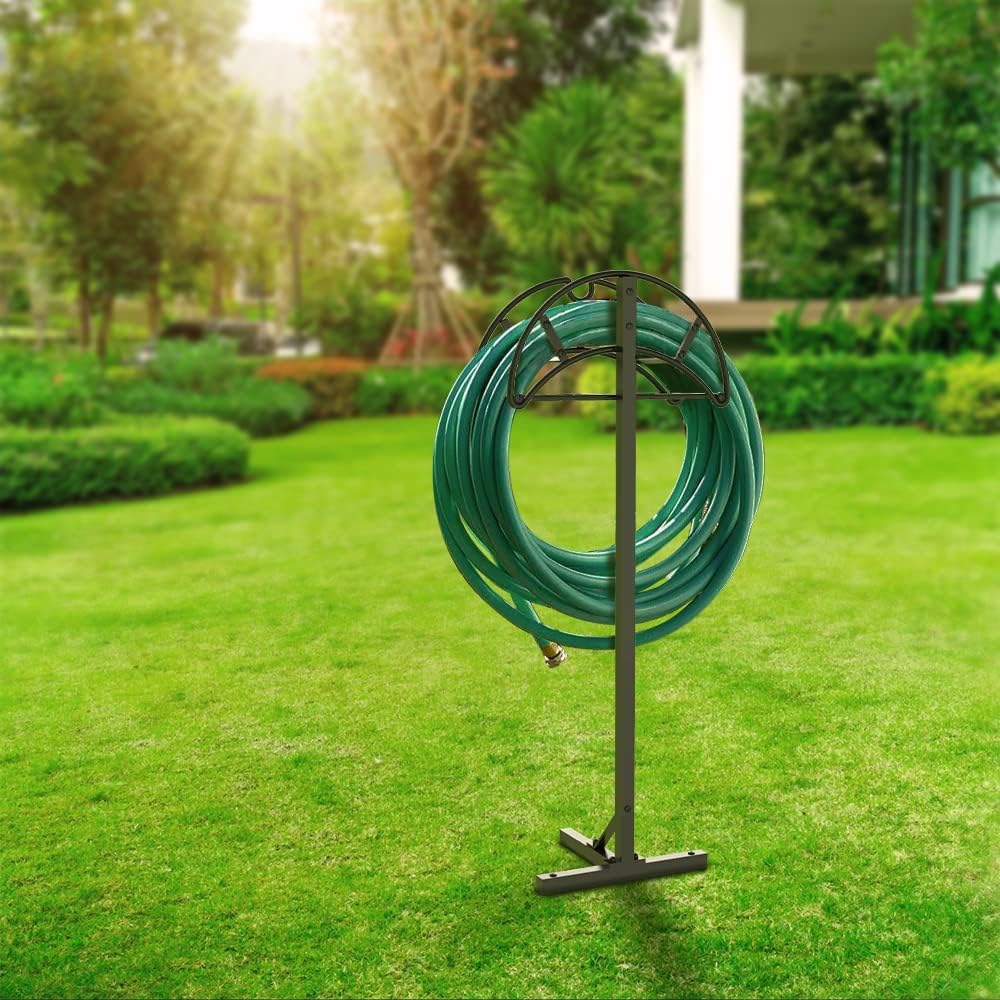 Bomclap Gartenschlauchhalter Freistehender, Metall Gartenschlauch Halterung Schlauchständer mit Ablagefach, Schlauchhalter für Garten, Schwarz