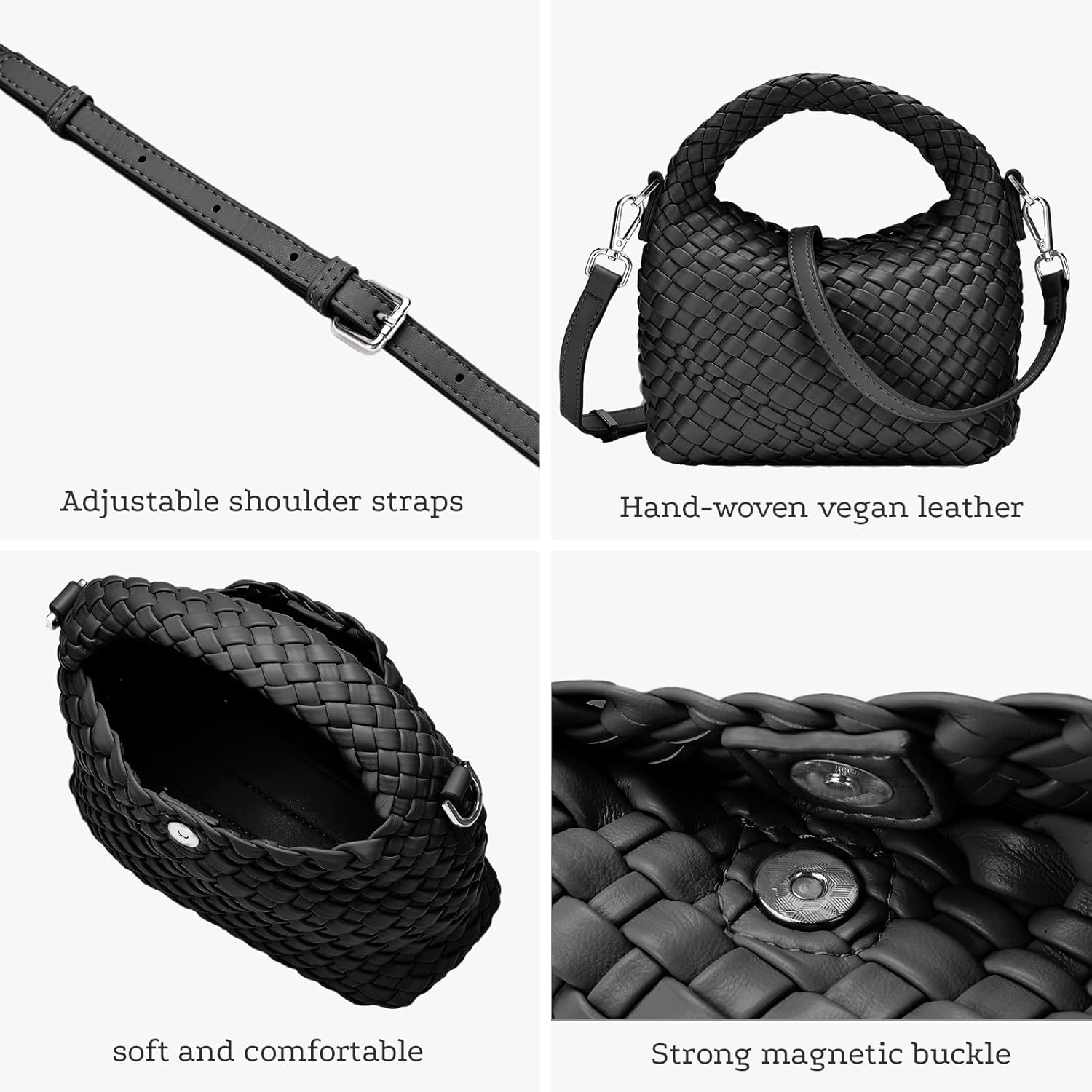 Vegan Leather Woven Crossbody Bag,Mini Hobo Handbags,Crossbody purse for Women, Small woven tote bag with Adjustable straps - Image 5