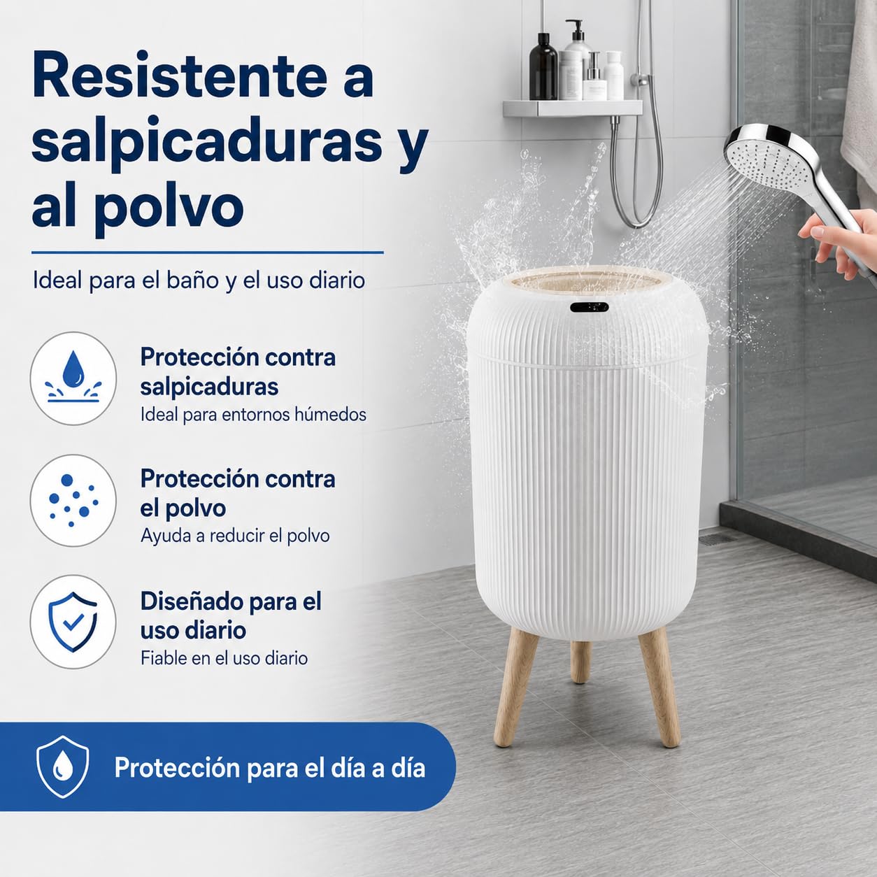 Papelera Automática 10L con Sensor para Baño, Blanca - Cubo Basura Inteligente con Diseño Redondo Elegante, Patas de Madera y Apertura Sin Contacto para Salón, Dormitorio u Oficina (10L)