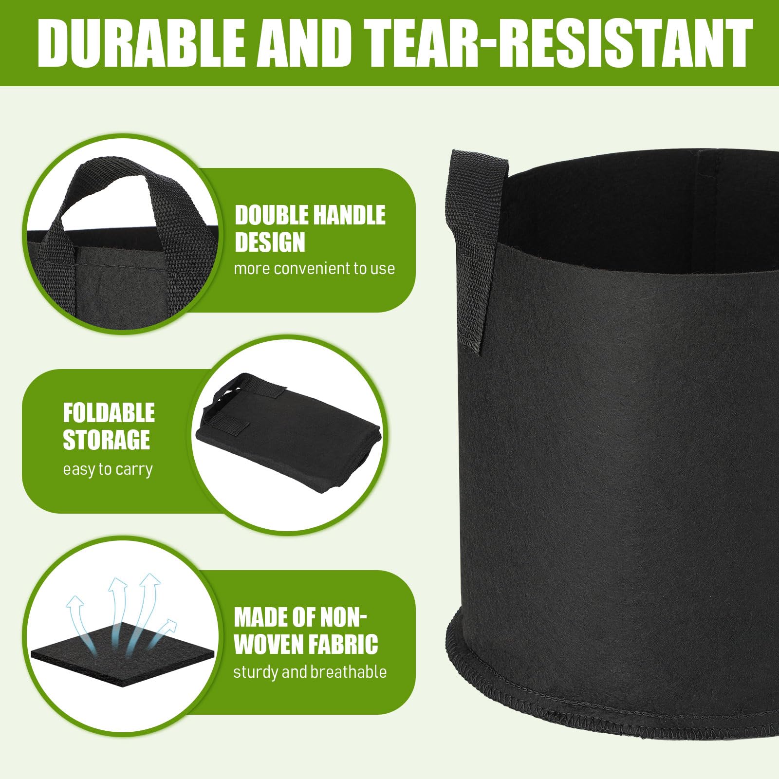 Nuenen 50 Bolsas de Cultivo para Plantas de 3 Galones con Asas Macetas de Tela de Cultivo de Aireación Bolsa de Siembra No Tejida Saco de Plantas Engrosado Resistente para Jardín Verdura Flor Frutas