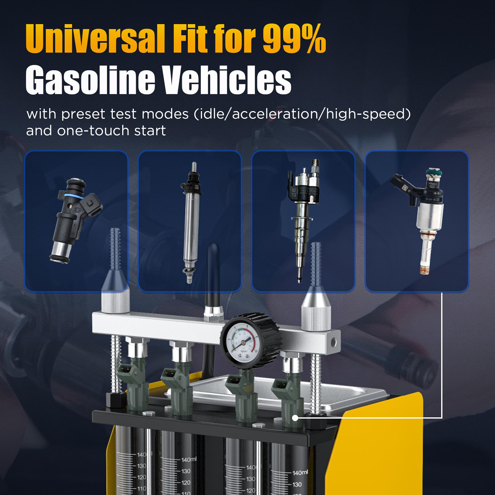 AUTOOL Máquina probadora de Limpiador de inyectores de Combustible, Limpiador ultrasónico de inyección de Combustible de 4 Cilindros para inyectores de Gasolina, Pantalla Digital, 3 Funciones de