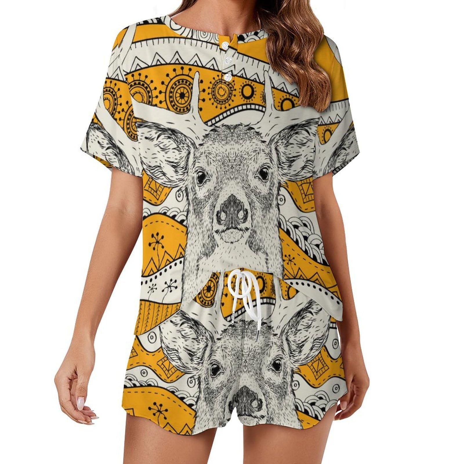 Pyjama pour femme Cerf Africain ensemble d'été à manches courtes - 8