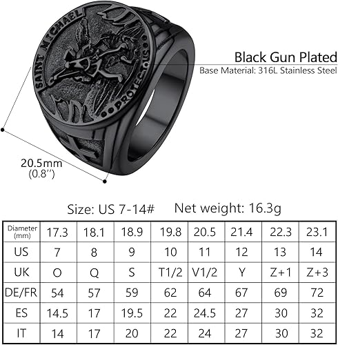 Miniatura 6 de PROSTEEL Anillo de San Miguel, anillo de San Cristóbal, el gran arcángel protector derrotando a Satanás, anillo de amuleto de acero inoxidable para