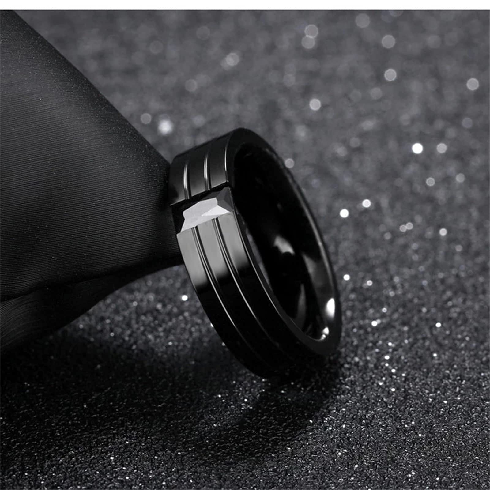 Ring für Männer, Punk, cool, schlicht, schwarzer CZ-Stein, Edelstahl, Ehering, Verlobungsring