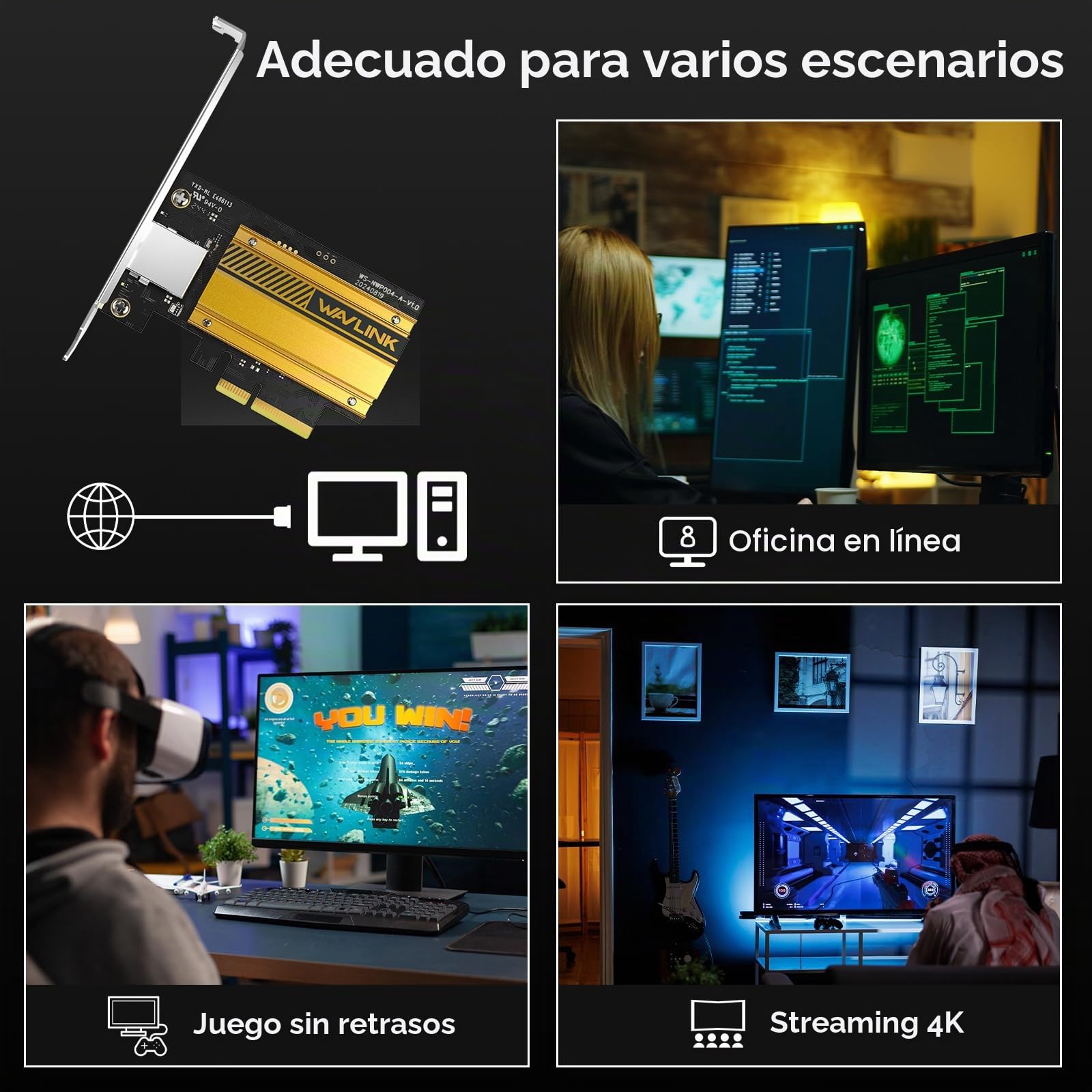 WAVLINK 10G Base-T PCIe Tarjeta de Red, Adaptador Ethernet PCI Express de 10 000/5 000/2 500 Mbps con Chip RTL8127, Tarjeta de Red 10G para Windows 11/10 y Linux con Soporte de Perfil bajo